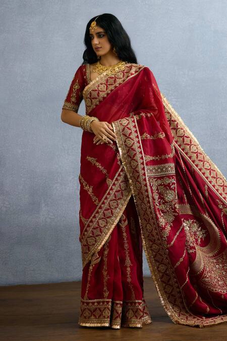 Buy Torani Red Organza, Jersey Sequins, Zari Shamse Mariam Embroidered Saree Online at Aza Fashions Buy_Torani_Red Organza, Jersey Sequins, Zari Shamse Mariam Embroidered Saree _Online_at_Aza_Fashions