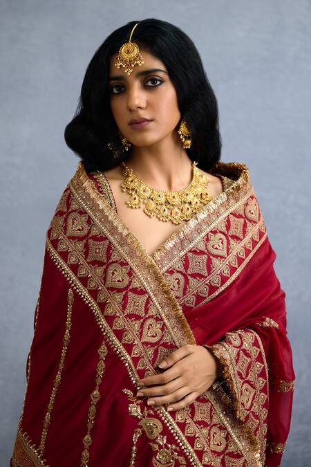 Shop Torani Red Organza, Jersey Sequins, Zari Shamse Mariam Embroidered Saree Online at Aza Fashions Shop_Torani_Red Organza, Jersey Sequins, Zari Shamse Mariam Embroidered Saree _Online_at_Aza_Fashions