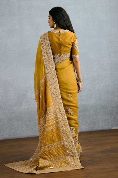 Shop Torani Yellow Organza, Silk Zari, Sequins Mehre Iman Embroidered Saree at Aza Fashions Shop_Torani_Yellow Organza, Silk Zari, Sequins Mehre Iman Embroidered Saree _at_Aza_Fashions