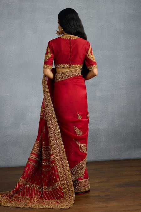 Shop Torani Red Organza, Jersey Sequins, Zari Shamse Iman Embroidered Saree at Aza Fashions Shop_Torani_Red Organza, Jersey Sequins, Zari Shamse Iman Embroidered Saree _at_Aza_Fashions