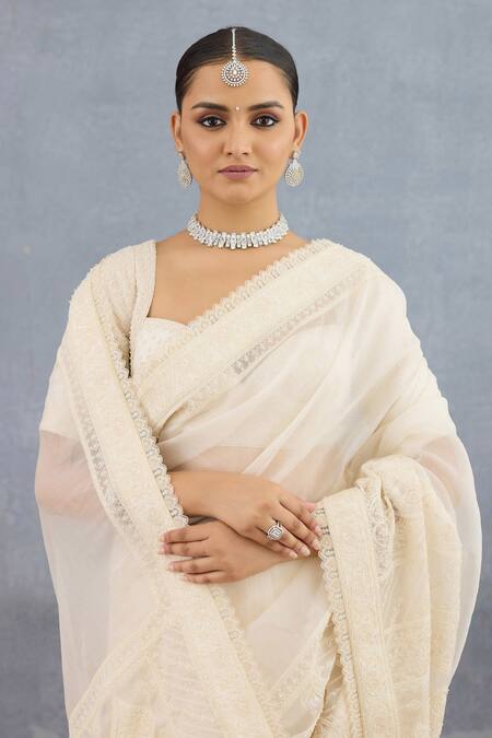 Buy_Torani_Ivory Organza, Jersey Sequins, Embroidery Maahe Heba Saree_Online_at_Aza_Fashions