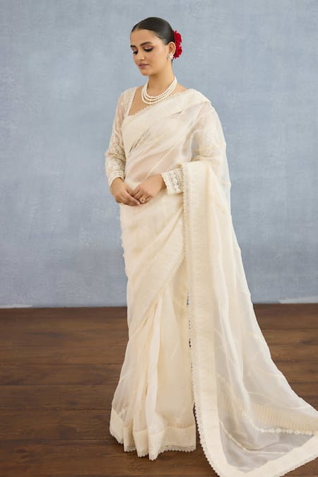 Torani Ivory Organza, Jersey Zari, Sequins Maahe Salwa Embroidered Saree Online at Aza Fashions Torani_Ivory Organza, Jersey Zari, Sequins Maahe Salwa Embroidered Saree _Online_at_Aza_Fashions
