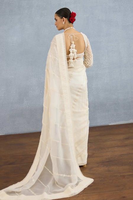 Shop Torani Ivory Organza, Jersey Zari, Sequins Maahe Salwa Embroidered Saree at Aza Fashions Shop_Torani_Ivory Organza, Jersey Zari, Sequins Maahe Salwa Embroidered Saree _at_Aza_Fashions
