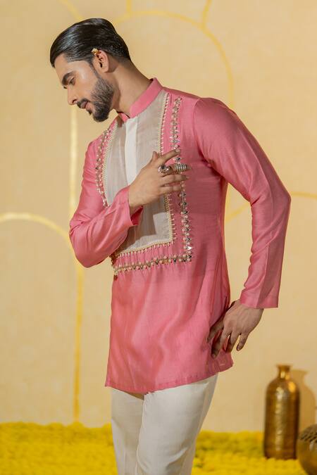 Buy Runit Gupta Pink Chanderi Silk, Velvet Pearls, Beads Patchwork Embroidered Kurta And Pant Set Online at Aza Fashions Buy_Runit Gupta_Pink Chanderi Silk, Velvet Pearls, Beads Patchwork Embroidered Kurta And Pant Set _Online_at_Aza_Fashions