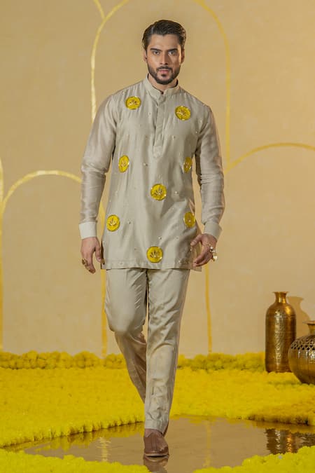 Runit Gupta Lotus Applique Embroidered Kurta & Pant Set 