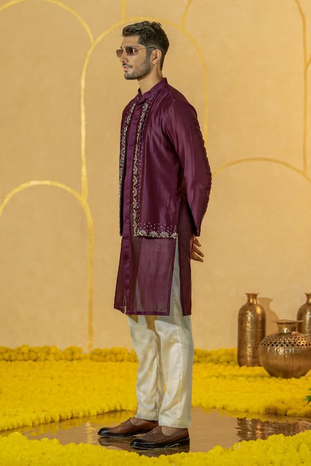 Runit Gupta Cutdana & Pearl Embroidered Jacket Kurta & Pant Set 