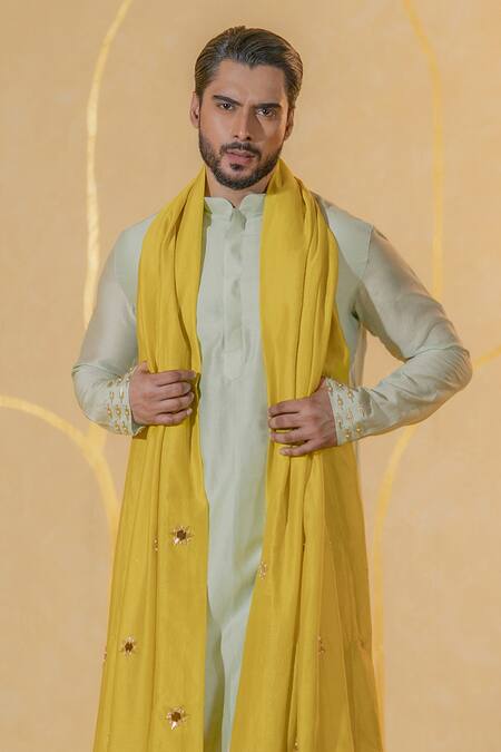 Buy Runit Gupta Blue Chanderi Silk Embroidered Cutpipe And Pearl Hem Kurta Set Online at Aza Fashions Buy_Runit Gupta_Blue Chanderi Silk Embroidered Cutpipe And Pearl Hem Kurta Set _Online_at_Aza_Fashions