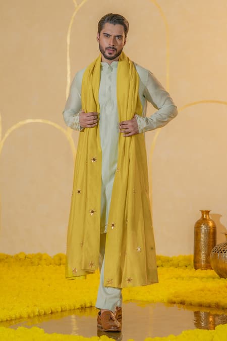 Runit Gupta Yellow Mirror Motif Cutpipe And Embroidered Stole 