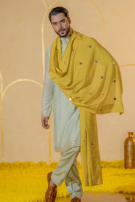 Runit Gupta Yellow Mirror Motif Cutpipe And Embroidered Stole Online at Aza Fashions Runit Gupta_Yellow Mirror Motif Cutpipe And Embroidered Stole _Online_at_Aza_Fashions