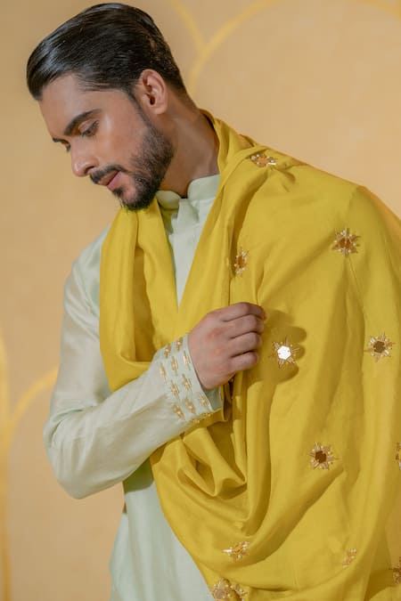 Buy Runit Gupta Yellow Mirror Motif Cutpipe And Embroidered Stole Online at Aza Fashions Buy_Runit Gupta_Yellow Mirror Motif Cutpipe And Embroidered Stole _Online_at_Aza_Fashions
