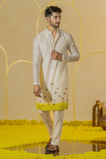 Runit Gupta Lotus Motif Embroidered Kurta & Pant Set 