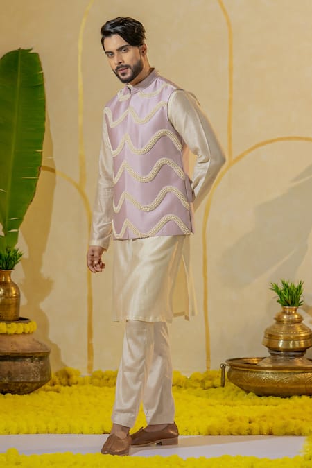 Shop Runit Gupta Off White Chanderi Silk Plain Kurta And Pant Set at Aza Fashions Shop_Runit Gupta_Off White Chanderi Silk Plain Kurta And Pant Set _at_Aza_Fashions