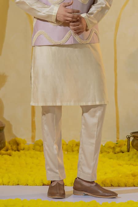 Runit Gupta Off White Chanderi Silk Plain Kurta And Pant Set Online at Aza Fashions Runit Gupta_Off White Chanderi Silk Plain Kurta And Pant Set _Online_at_Aza_Fashions