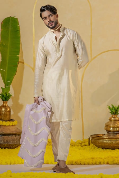 Buy Runit Gupta Off White Chanderi Silk Plain Kurta And Pant Set Online at Aza Fashions Buy_Runit Gupta_Off White Chanderi Silk Plain Kurta And Pant Set _Online_at_Aza_Fashions