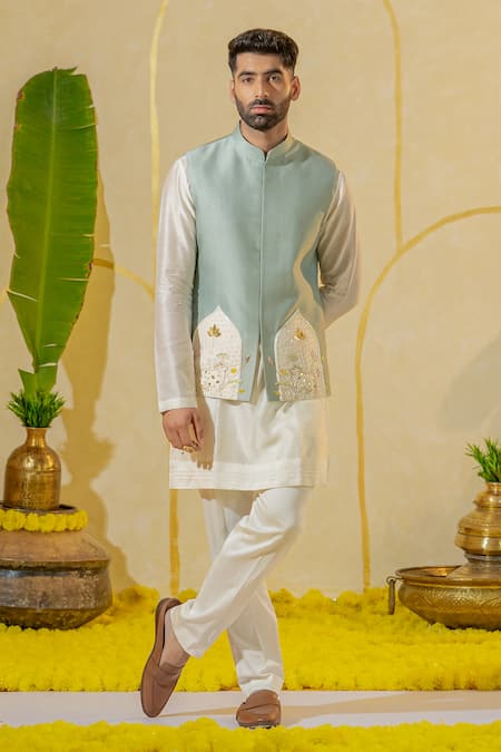 Runit Gupta Cow & Lotus Motif Embroidered Bundi 