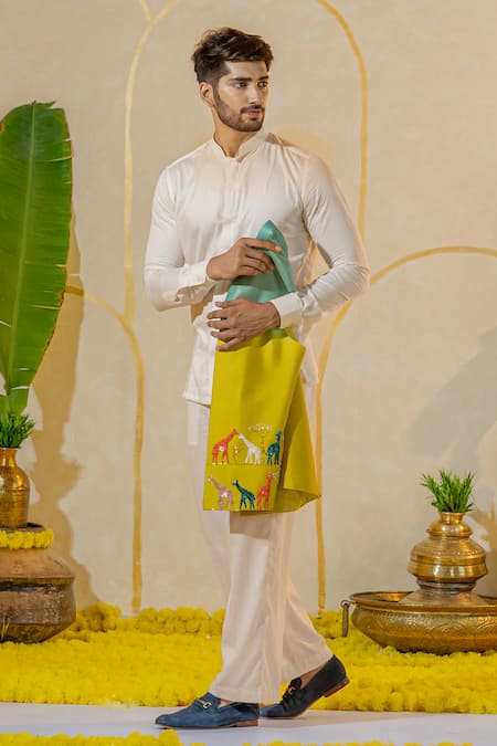 Shop_Runit Gupta_Ivory Vegan Silk Plain Shirt Kurta And Pant Set _at_Aza_Fashions