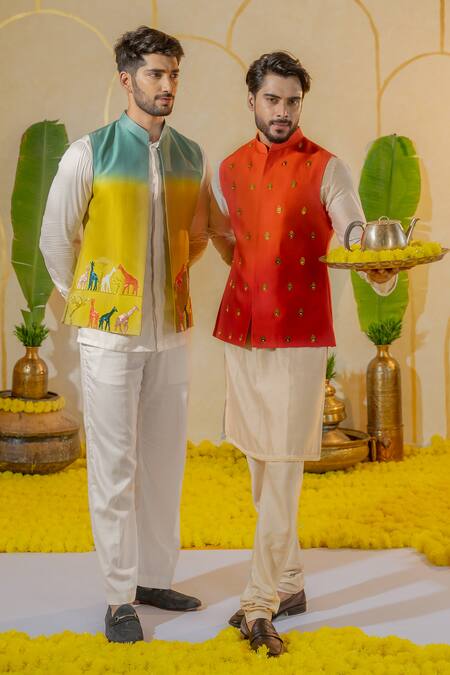 Buy_Runit Gupta_Ivory Vegan Silk Plain Shirt Kurta And Pant Set 