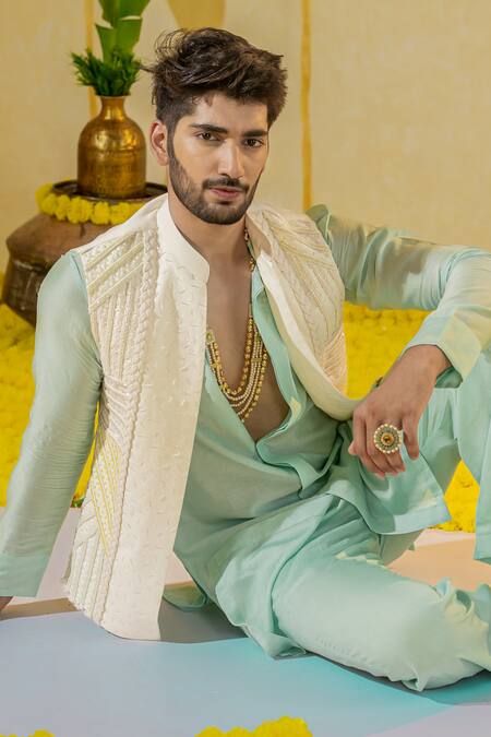 Buy Runit Gupta Ivory Linen Cotton Embroidered Braided Dori Chita Bundi Online at Aza Fashions Buy_Runit Gupta_Ivory Linen Cotton Embroidered Braided Dori Chita Bundi _Online_at_Aza_Fashions