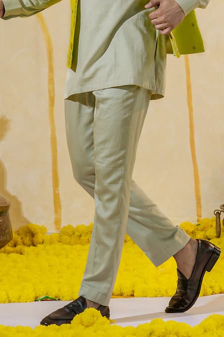 Runit Gupta Green Linen Cotton Plain Kurta And Pant Set Online at Aza Fashions Runit Gupta_Green Linen Cotton Plain Kurta And Pant Set _Online_at_Aza_Fashions