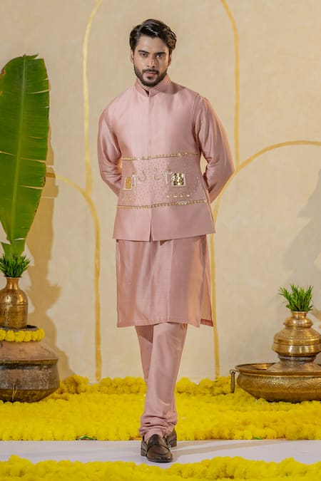 Runit Gupta Mosaic Bead Embroidered Pink Bundi 