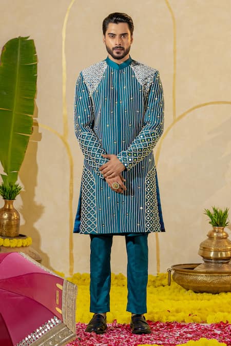 Runit Gupta Pearl & Pipe Embroidered Sherwani Set 