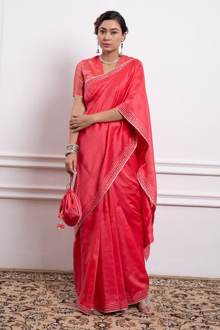 Vinusto Pink Handwoven Chanderi Embroidery Zari Saree With Blouse 