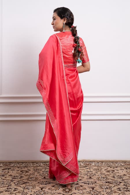 Vinusto Handwoven Chanderi Zari Embroidered Saree With Blouse 