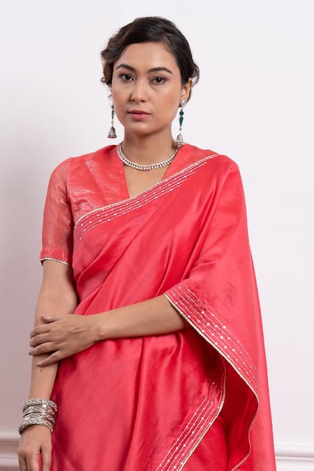 Buy Vinusto Pink Chanderi Sequins, Zari Handwoven Embroidered Saree With Blouse Online at Aza Fashions Buy_Vinusto_Pink Chanderi Sequins, Zari Handwoven Embroidered Saree With Blouse _Online_at_Aza_Fashions