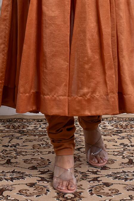 Buy Vinusto Brown Cotton, Chanderi Embroidery Handwoven Zari Yoke Anarkali With Churidar Online at Aza Fashions Buy_Vinusto_Brown Cotton, Chanderi Embroidery Handwoven Zari Yoke Anarkali With Churidar _Online_at_Aza_Fashions