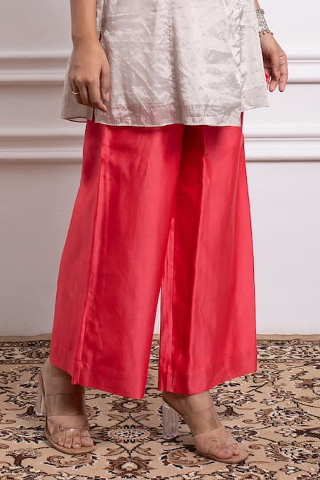 Buy_Vinusto_Pink Chanderi, Handloom Floral Zardosi Embroidered Short Angarkha And Palazzo Set _Online_at_Aza_Fashions