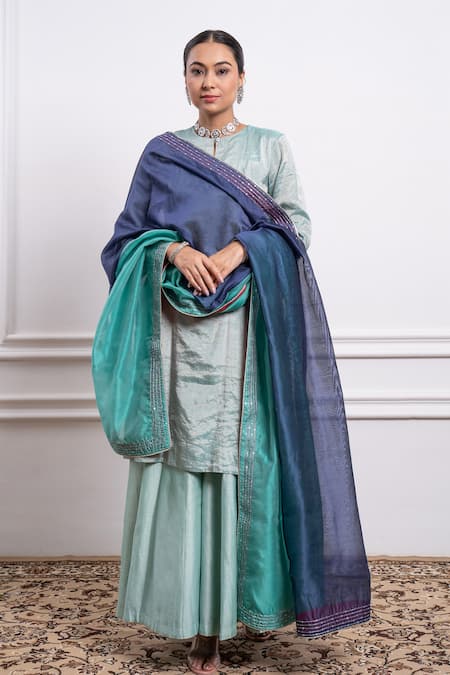 Vinusto Handwoven Zari Silk A-Line Kurta & Palazzo Set 