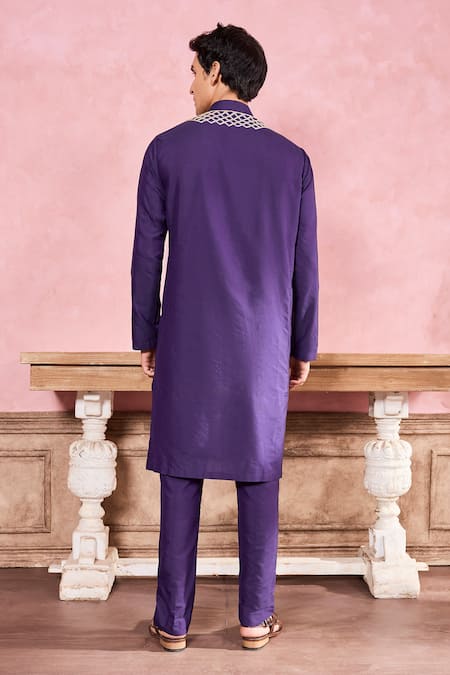 Shop Krisha Sunny Ramani Blue Cotton, Silk Beads, Sequins Floral Embroidered Kurta With Pant at Aza Fashions Shop_Krisha Sunny Ramani_Blue Cotton, Silk Beads, Sequins Floral Embroidered Kurta With Pant _at_Aza_Fashions