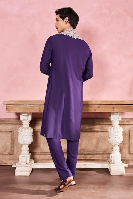 Shop Krisha Sunny Ramani Blue Cotton, Silk Sequins, Crystals, Beads Embroidered Kurta With Pant at Aza Fashions Shop_Krisha Sunny Ramani_Blue Cotton, Silk Sequins, Crystals, Beads Embroidered Kurta With Pant _at_Aza_Fashions