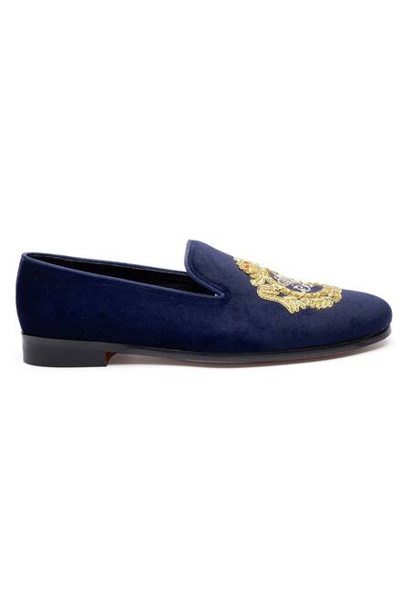 Buy Shutiq Blue Embroidered Javar Crest Zardozi Shoes Online at Aza Fashions Buy_Shutiq_Blue Embroidered Javar Crest Zardozi Shoes _Online_at_Aza_Fashions
