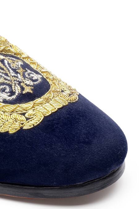 Shop Shutiq Blue Embroidered Javar Crest Zardozi Shoes Online at Aza Fashions Shop_Shutiq_Blue Embroidered Javar Crest Zardozi Shoes _Online_at_Aza_Fashions