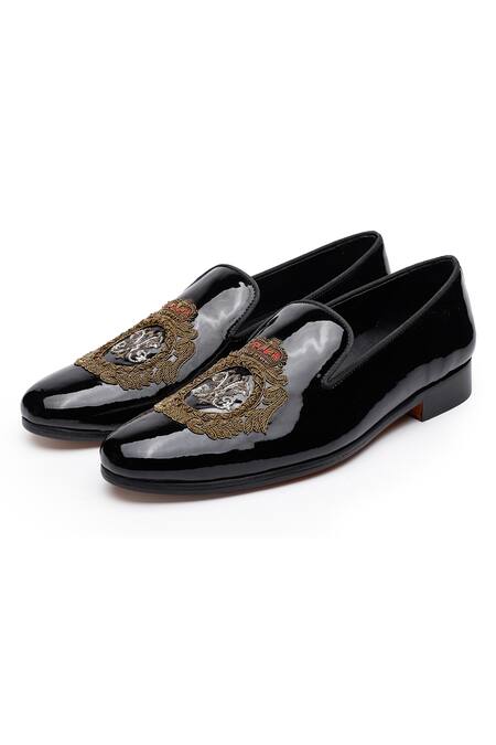 Shutiq Black Embroidered Javar Patent Leather Shoes Online at Aza Fashions Shutiq_Black Embroidered Javar Patent Leather Shoes _Online_at_Aza_Fashions
