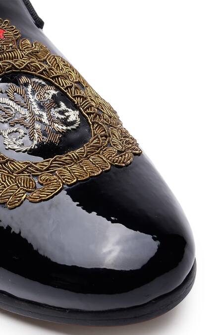 Shop Shutiq Black Embroidered Javar Patent Leather Shoes Online at Aza Fashions Shop_Shutiq_Black Embroidered Javar Patent Leather Shoes _Online_at_Aza_Fashions