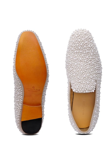 Shop_Shutiq_Ivory Embellished Margarita Pearl Shoes _at_Aza_Fashions