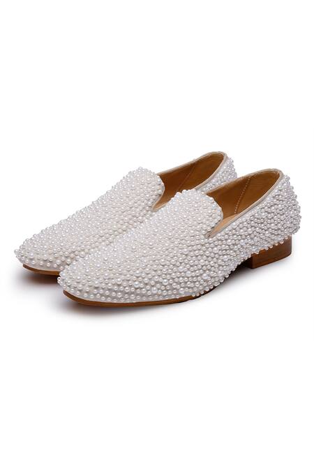 Shutiq_Ivory Embellished Margarita Pearl Shoes _Online_at_Aza_Fashions