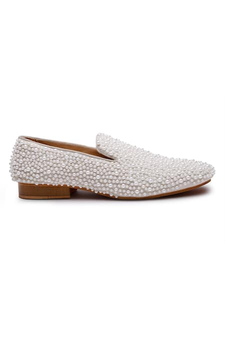 Buy_Shutiq_Ivory Embellished Margarita Pearl Shoes _Online_at_Aza_Fashions