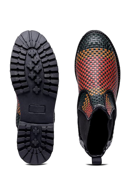 Shop_Shutiq_Multi Color Woven Perri Leather Boots _at_Aza_Fashions