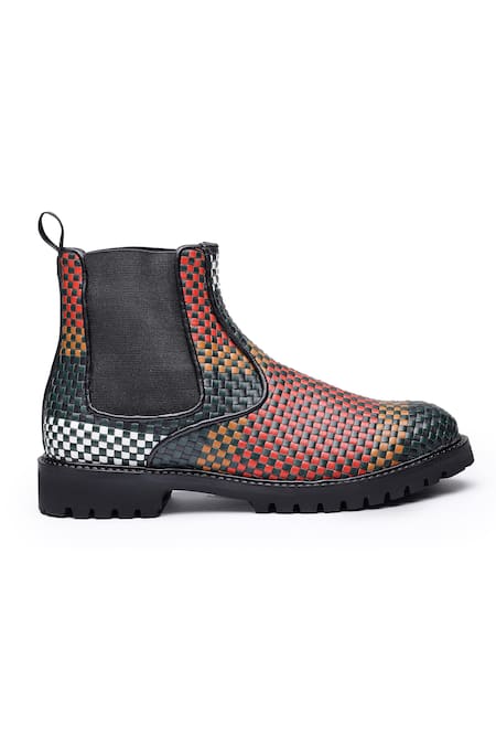 Shutiq_Multi Color Woven Perri Leather Boots _Online_at_Aza_Fashions