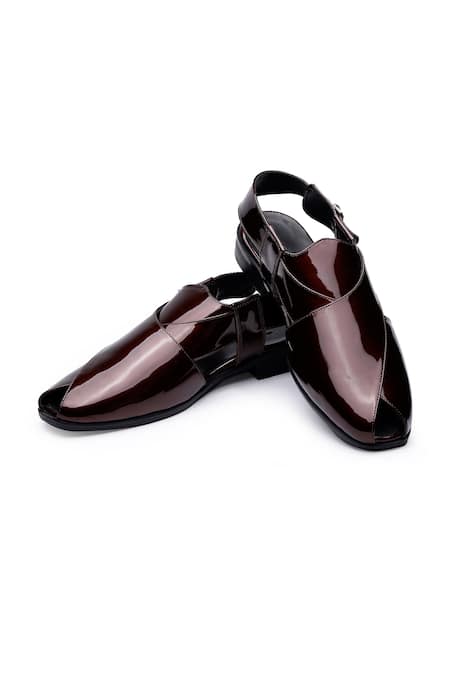 SHUTIQ Patent Leather Peshawari Sandals 