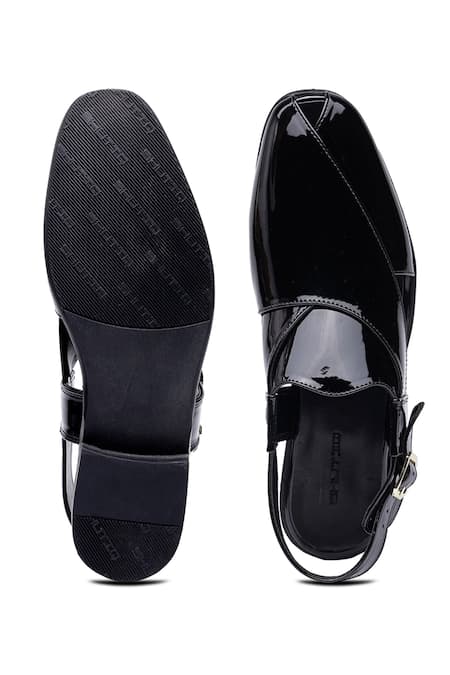Shop_Shutiq_Black Plain Leather Peshawari Sandals _at_Aza_Fashions