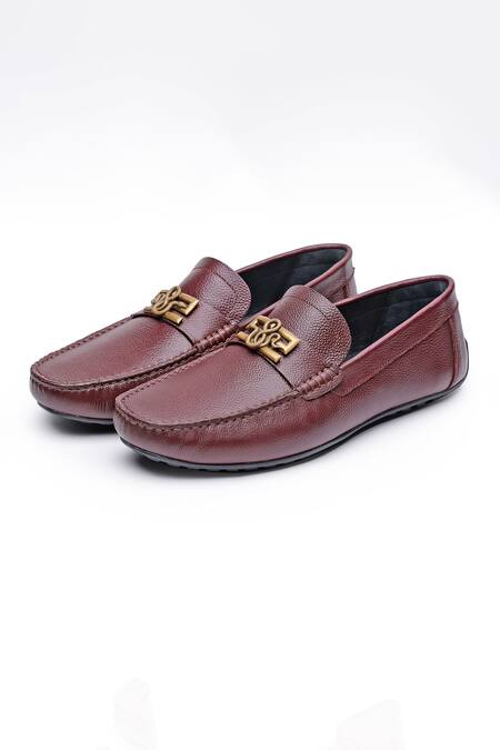 Buy_Shutiq_Burgundy Embellished Sesha Serpent Loafers _Online_at_Aza_Fashions