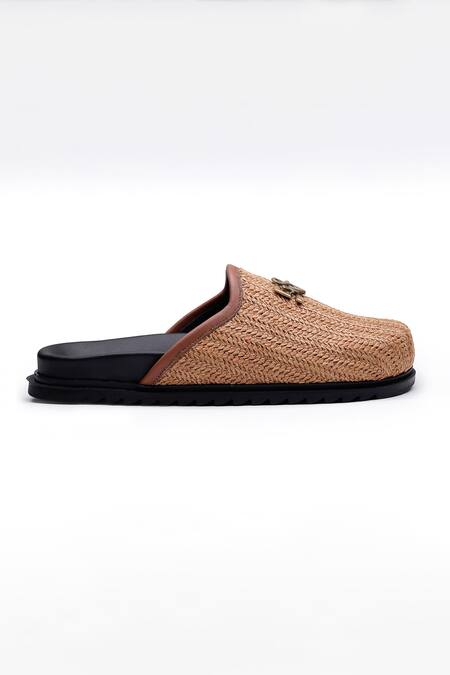 Shutiq_Brown Embellished Sesha Textured Mules _Online_at_Aza_Fashions