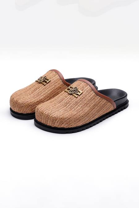 Buy_Shutiq_Brown Embellished Sesha Textured Mules _Online_at_Aza_Fashions