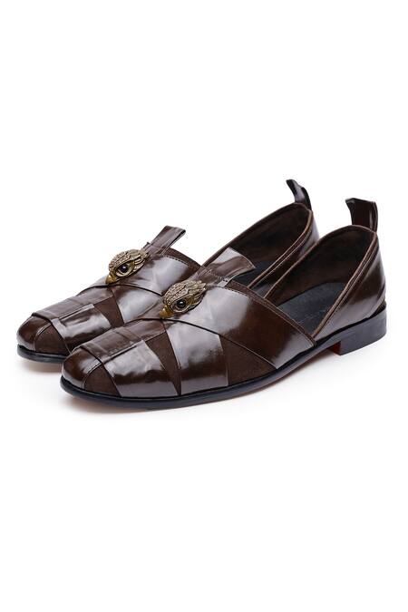 Shutiq_Brown Embellished Sheraz Hawk Sandals _Online_at_Aza_Fashions