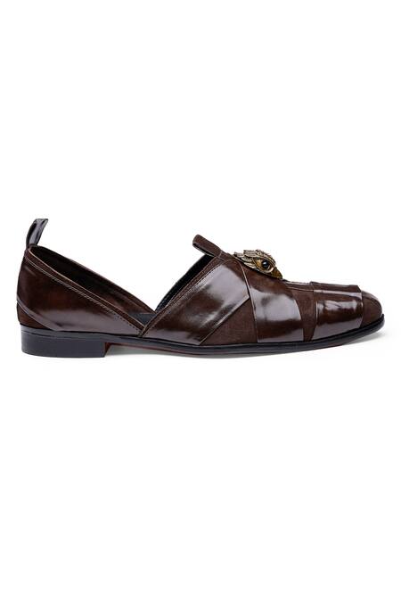 Buy_Shutiq_Brown Embellished Sheraz Hawk Sandals _Online_at_Aza_Fashions