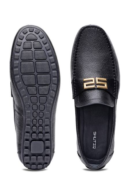 Shop_Shutiq_Black Embellished Ss Leather Loafers _at_Aza_Fashions